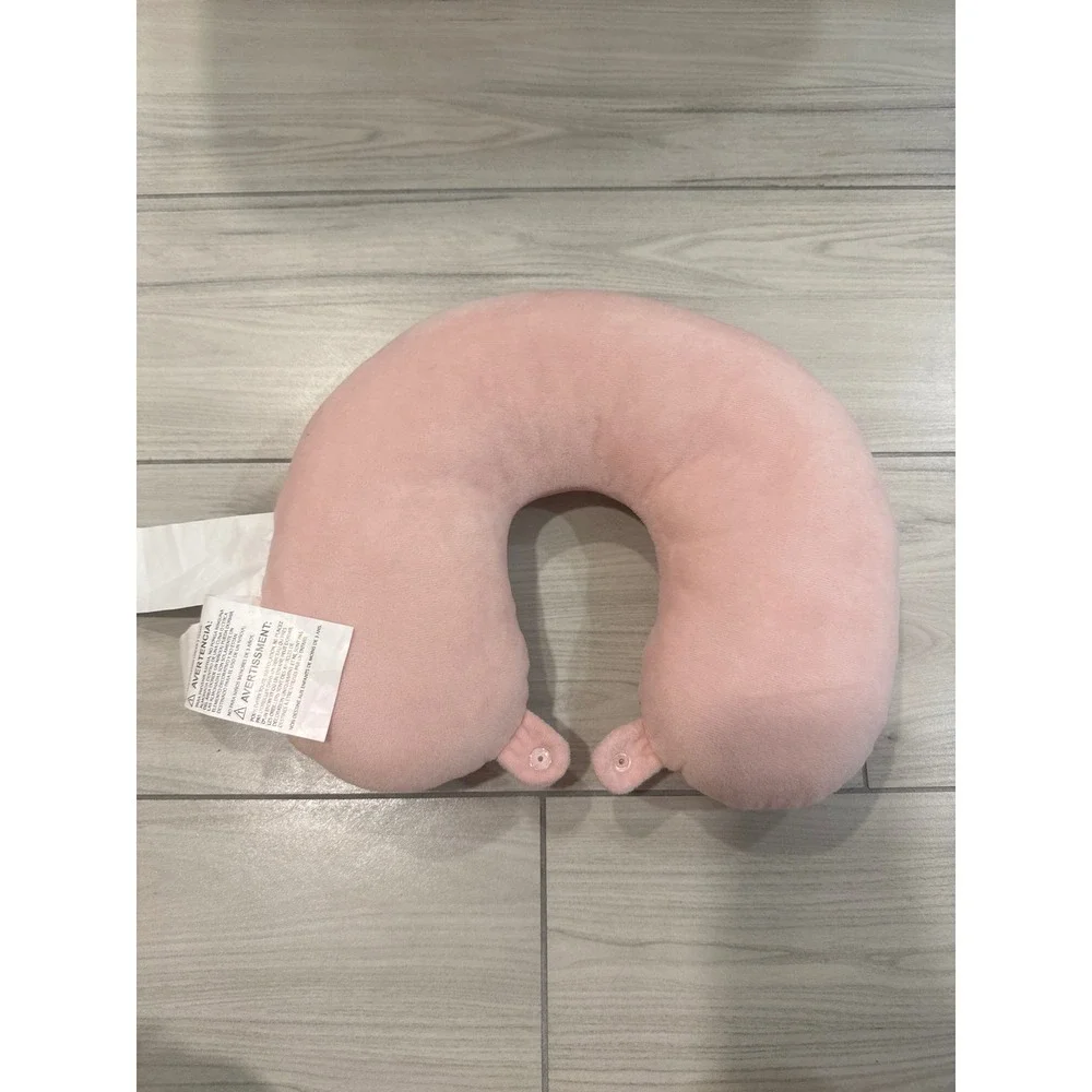 Strawberry Shortcake Pink Travel Neck Pillow Custard Cat Floral Snap Closure NWT